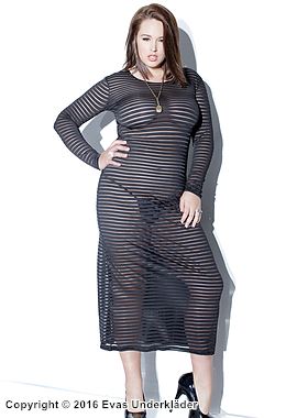 Gjennomsiktig kjole, lange ermer, striper, plus size